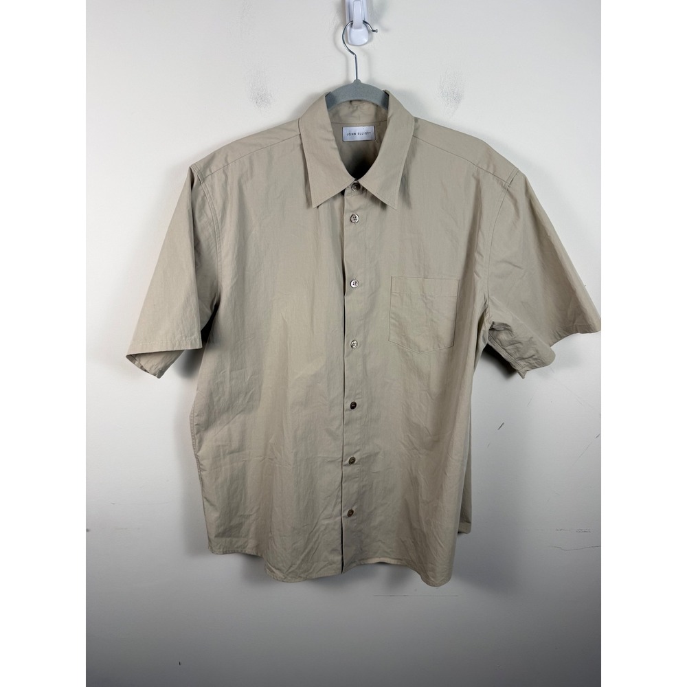 John Elliott Beige Cotton Nylon Camp Short Sleeve Button Up Shirt Size 2 Medium